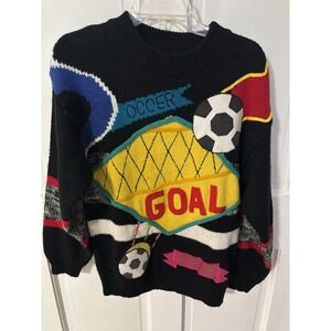 VINTAGE 80s Colorful Soccer Mom Knit Sweater Geometric Embroidered Size S